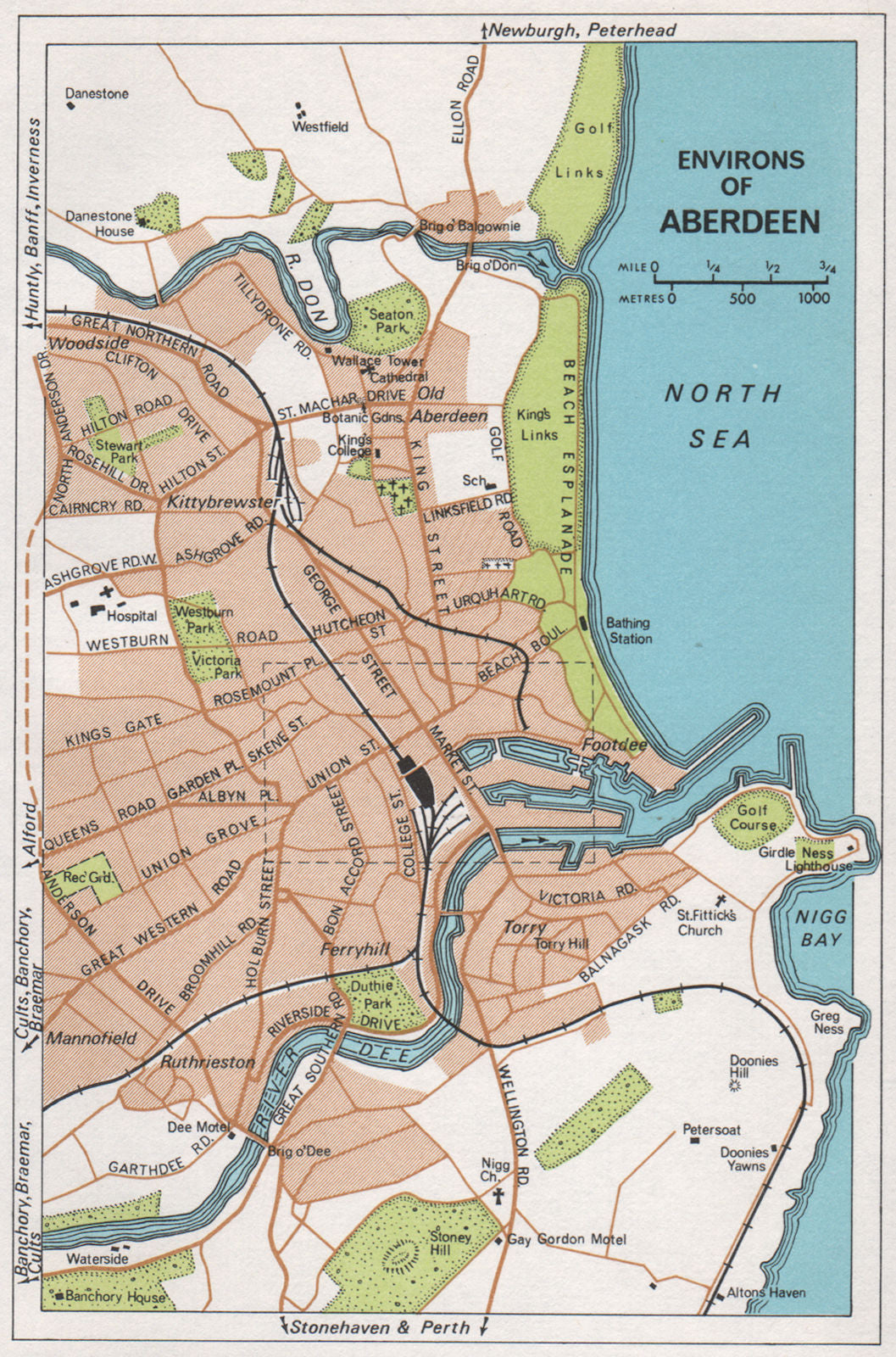 ENVIRONS OF ABERDEEN. Vintage town city map plan. Scotland 1967 old
